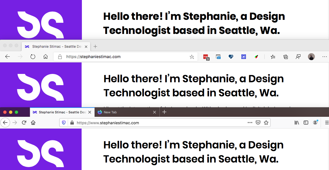 alt: Font rendering in, from top to bottom, Safari. Edge and Firefox